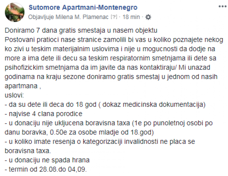 donacija smestaja