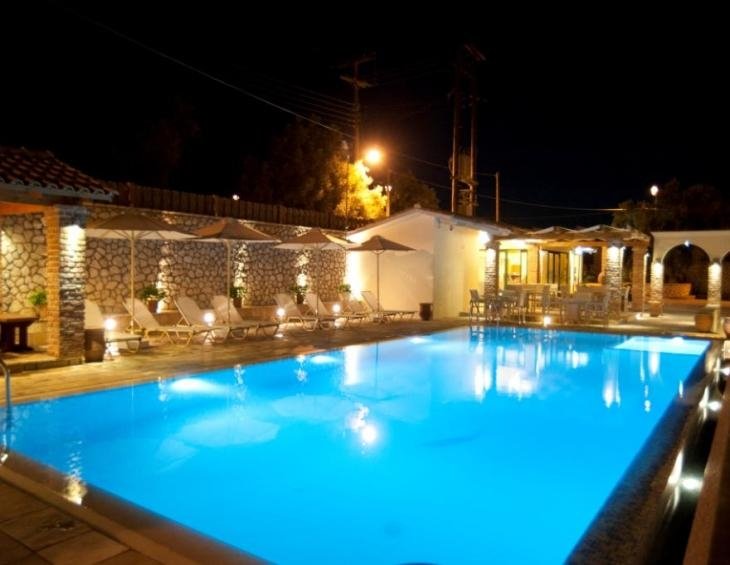 The pool area at night