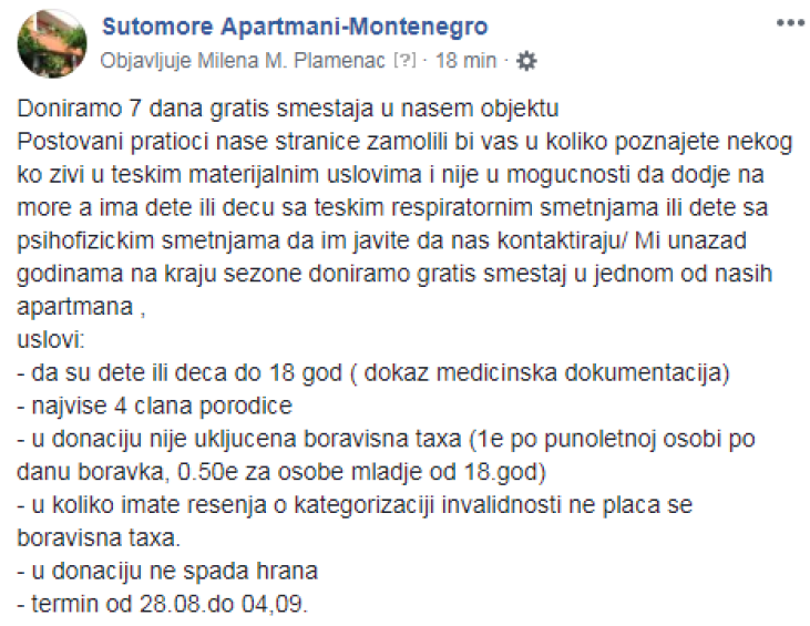 donacija smestaja